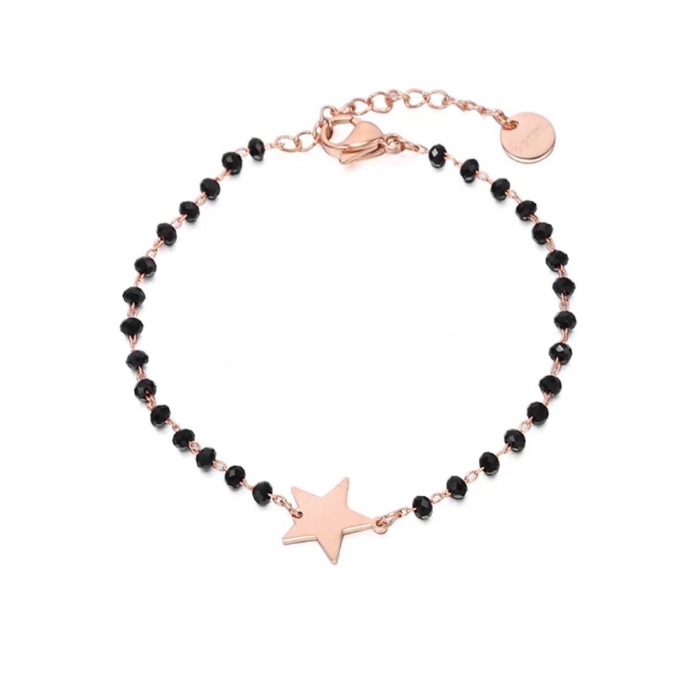 Dainty star charm black beads bracelet